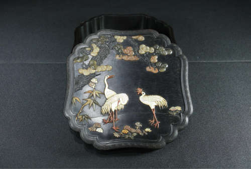 A ZITAN INLAID BIRD&FLORAL PATTERN BOX WITH COVER