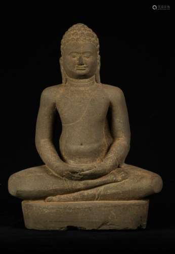 18th Century Seated Stone Dvaravati Style Thai Buddha