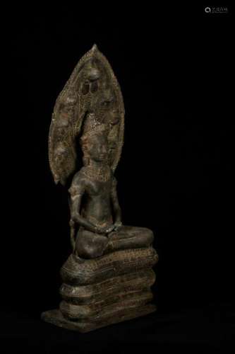 18th Century Lopburi Style Bronze Naga Enthroned