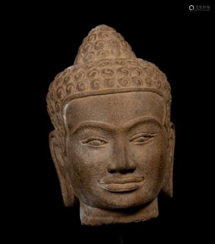 18th Century Thai Dvaravati Stone Buddha Head Statue