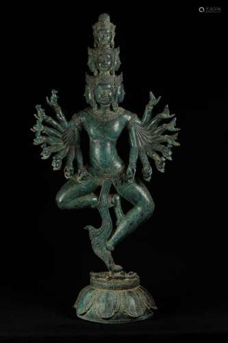 Monumental Antique Khmer Style Bronze Hevajra Statue