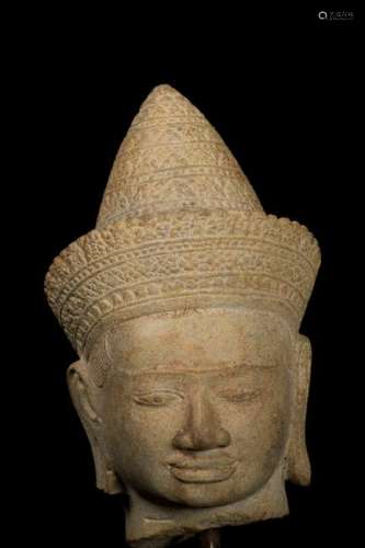 Angkor Wat Style Stone Vishnu Head - Protector &