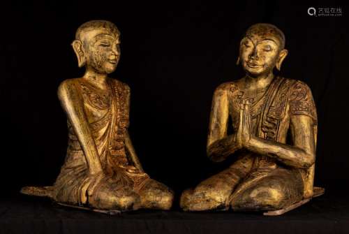 19th Century Burmese Buddha Disciples (Pair)