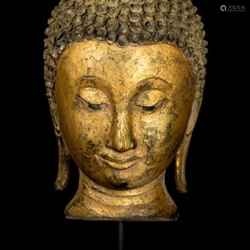 18th Century Sukhothai Gold Gilt Buddha Head