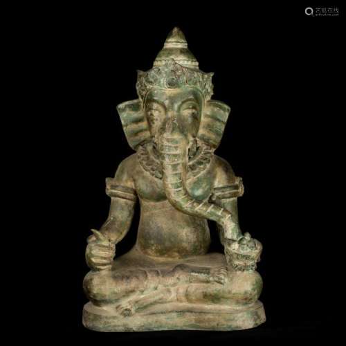 18th Century Antique Seated Bronze Ganesha Statue