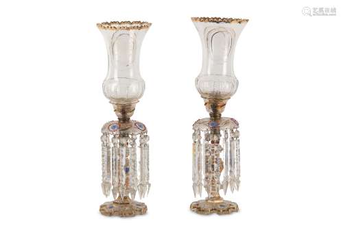 A GOOD PAIR OF BOHEMIAN GLASS TABLE LUSTRES.