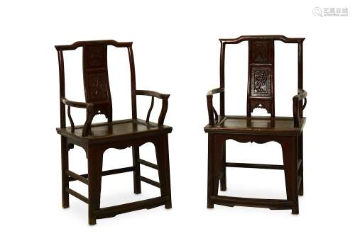 A PAIR OF CHINESE HARDWOOD ARM CHAIRS