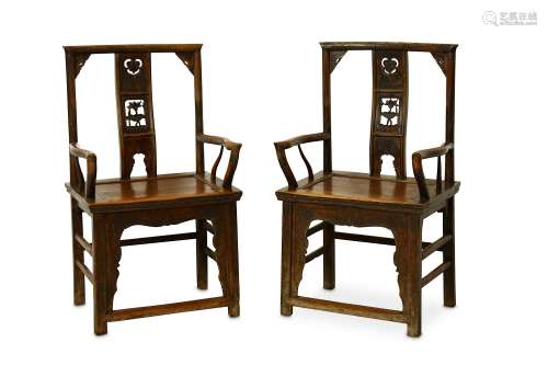A PAIR OF CHINESE ELM ARM CHAIRS