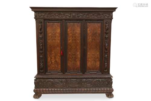 A PAIR OF PORTUGUESE OAK CUPBOARDS.