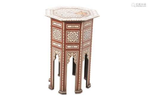 A HARDWOOD BONE AND MOTHER OF PEARL INLAID OCTAGONAL OCCASIONAL TABLE.