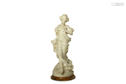 EDOUARD FORTINY (fl.1870-1920), A FRENCH CARVED MARBLE FIGURE OF A LADY.