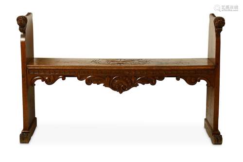 A VICTORIAN OAK HALL BENCH.