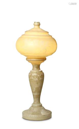 AN OPALINE GLASS TABLE LAMP.