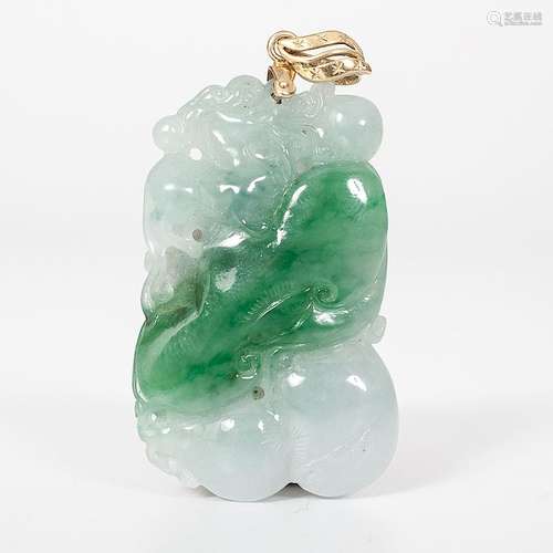 Carved Jadeite Pendant with Dragon and Pearl