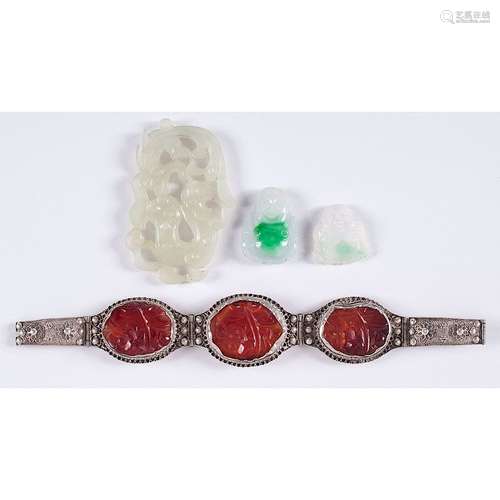 Jade Pendants and Silver Bracelet with Carnelian