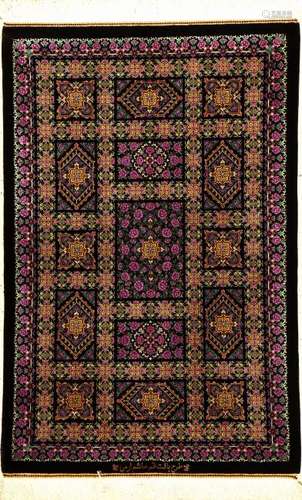 Very Fine & Unique Silk Qum 'Erami' Rug (Signed),