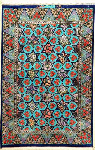 Very Fine & Unique Sky-Blue Silk Qum 'Djavid' Rug