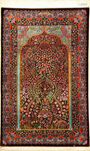 Very Fine Silk Qum 'Ebrahimi' Rug 'Signed' (Mille-Fleur