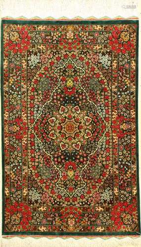 Very Fine Green Silk Qum 'Shafie' Rug (Signed),