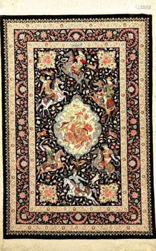 Very Fine Silk Qum 'Mehdi Sadeghzadeh' Rug (Safavid