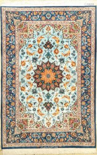 Fine Sky-Blue 'Silk Ground' Isfahan 'AbdolrezaNasr' Rug