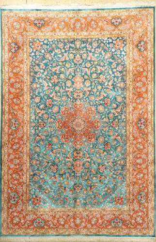 Fine Sky-Blue Isfahan 'Mostafa Nasri' Carpet 'Signed'