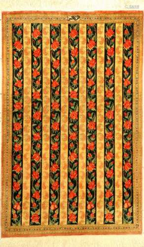 Fine Silk Qum 'Kazemi' Rug (Shawl Pattern) 'Signed',