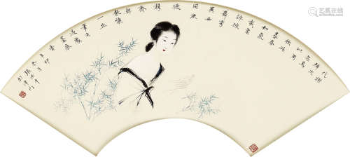 张洪千 （b.1941） 仕女图 设色纸本 镜框 2011年 作