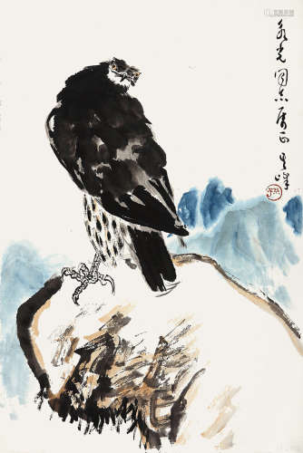 孙其峰 （b.1920） 雄鹰 设色纸本 镜片