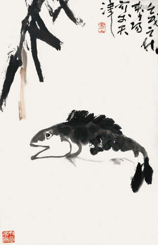 霍春阳 （b.1946） 有鱼图 设色纸本 立轴 1982年 作
