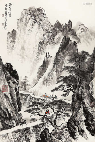 溥佺 （1913-1991） 高山行旅图 设色纸本 立轴