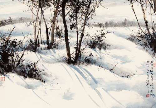 冯骥才 （b.1942） 雪地上的阳光 设色纸本 硬卡 2007年 作