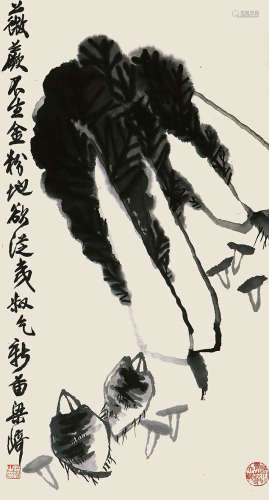 梁崎 （1909-1996） 百财平安图 水墨纸本 立轴