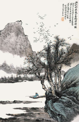 胡定九 （1898-1980） 山水 设色纸本 镜框