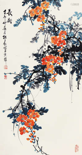 张立超 （b.1922） 长龄 设色纸本 托片 1992年 作