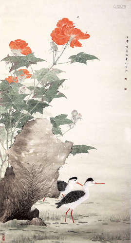张晓彦 （b.1975） 花鸟 设色纸本 托片
