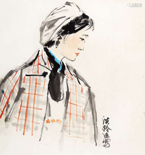 杜滋龄 （b.1941） 纺织女工 设色纸本 镜片