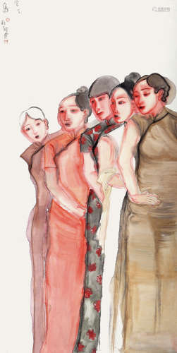 马兆琳 （b.1979） 时尚女性 设色纸本 托片 2010年 作