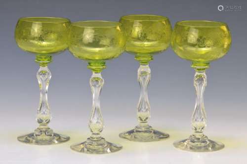 4 White wine glasses, France, around 1890, green cuppa