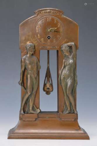 table clock, Art Nouveau, Lenzkirch around 1920, metal