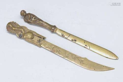 Lot of two letter openers, 1x Japan around 1900, Bronze