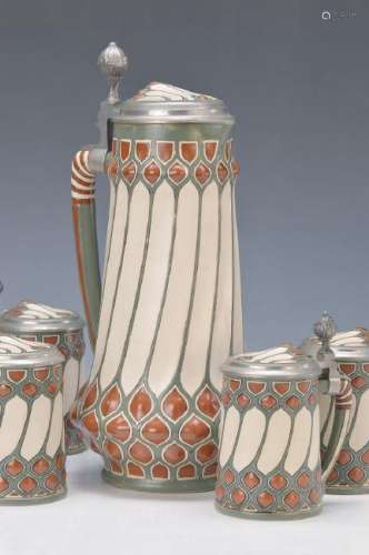 Art Nouveau jar and four small jugs, Mettlach,Villeroy