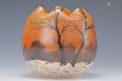 ball vase, Legras, around 1920, orange-red ground