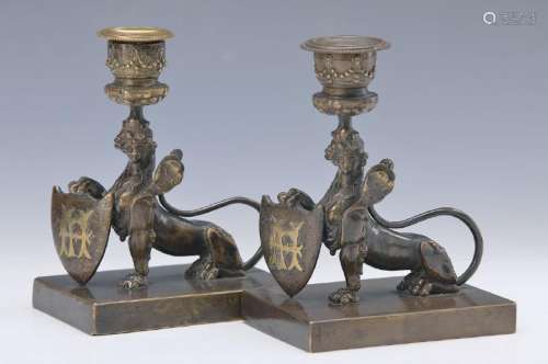 A pair of candlesticks, France, around 1890, Bronze, in