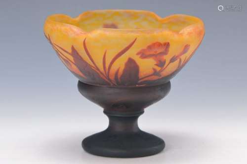 foot bowl, Daum Nancy, around 1910-20, yellow powdered