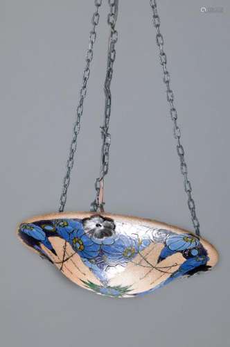 Ceiling lamp, Leune, France, 1920s, glass blown into