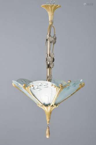 Large Ceiling lamp, France, around 1915/20, brass