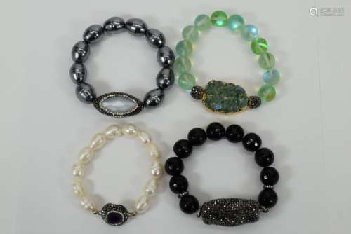 COSTUME DRUZY HEMATITE PEARL BEADED BRACELETS 1