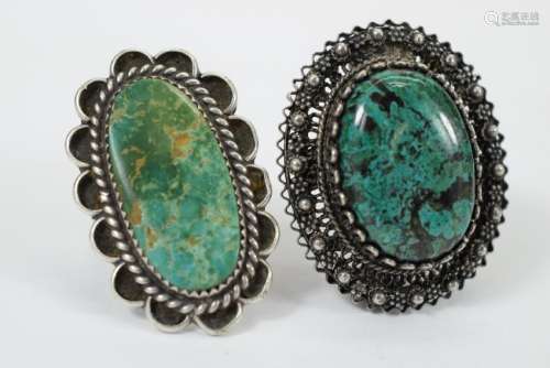 VINTAGE STERLING GREEN TURQUOISE RING & PENDANT