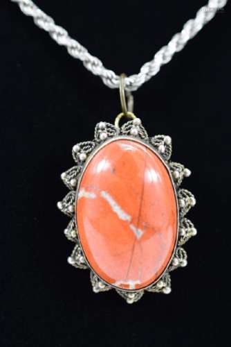 STERLING SILVER & AGATE PENDANT & ROPE NECKLACE